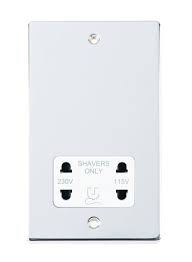 D-DVSS-PCW Dual Voltage Shaver Socket White Insert Polished Chrome